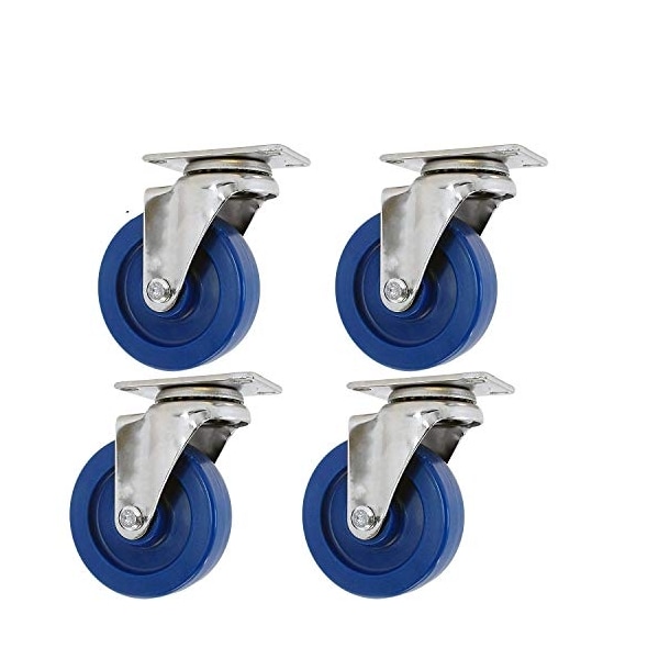 Stainless Steel Swivel Casters, 3"x1.25", Blue Solid Polyurethane